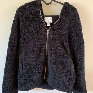 💛Forever 21 Black Teddy Zip-Up Fleece